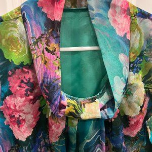 Multi color chiffon beautiful low neck detailed long sleeve double skirt